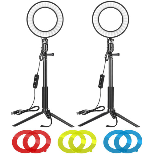 Neewer 6" Dimmable LED Ring Light with Tripod Stand and Color Filters (2-Pack)