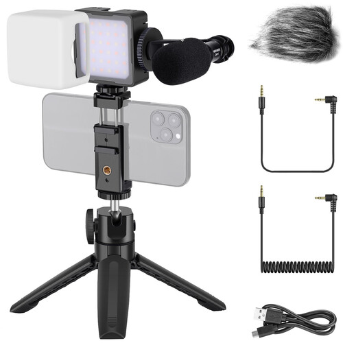 Neewer Smartphone Vlogging Kit with LED Light & Microphone