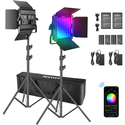 新品 Neewer 2パック P200 RGB ビデオライト 2台セット Neewer P200 RGB LED 2-Light Kit 10099392 B&H Photo Video