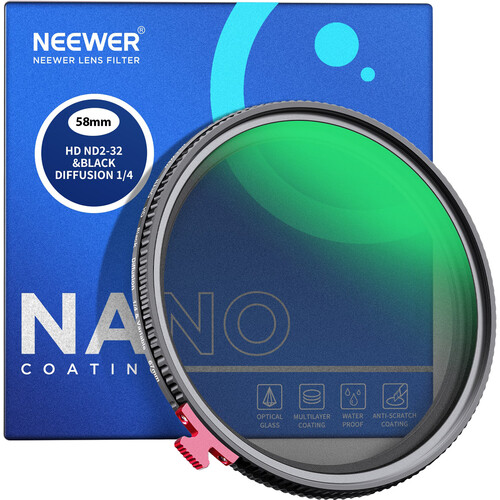 Neewer 2-in-1 Black Diffusion & ND2-ND32 Variable ND Filter (58mm, Grade 1/4, 1 to 5-Stop)