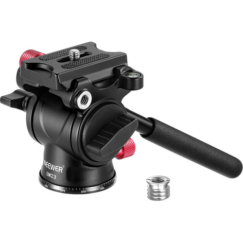 Neewer GM23 Fluid Tripod Head with Arca-Type Quick Release Plate & Pan Bar (Red Trim)