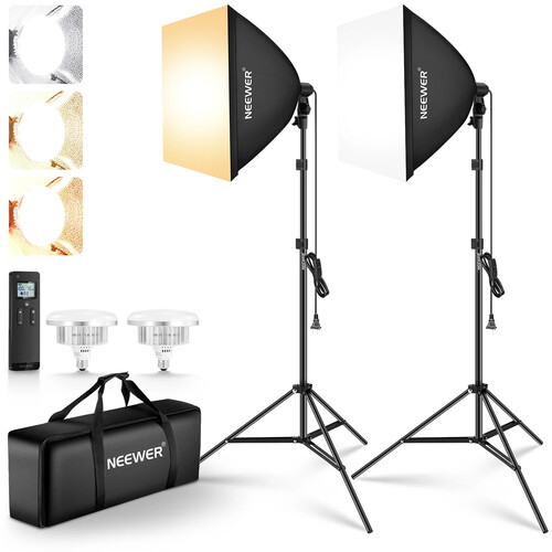 Neewer NK103 Bi-Color LED Light Bulb with Softboxes & Stands (2-Light Kit)