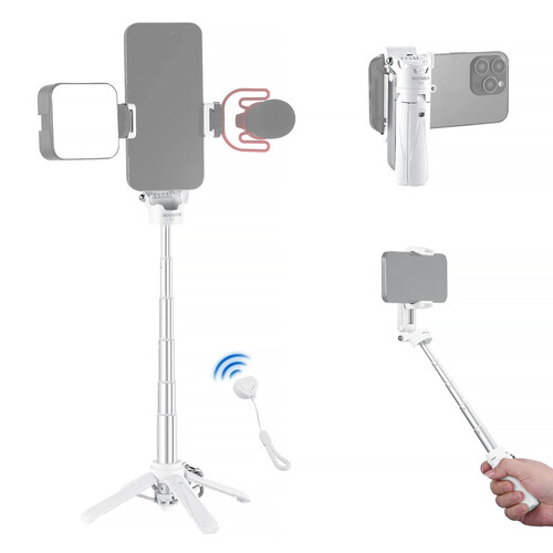 Neewer P15 Foldable Selfie Stick Tripod with Bluetooth Remote Shutter (White)