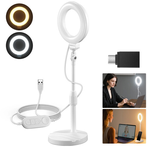 Neewer BASICS BR60 Bi-Color LED Ring Light with Desktop Stand (White, 5")