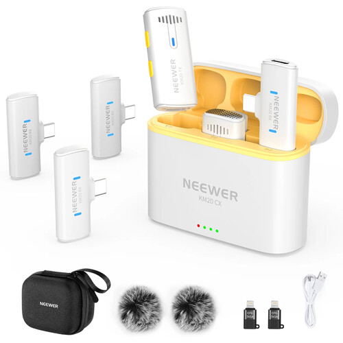 Neewer KM20 Wireless Microphone System with 2 Transmitters & 4 Receivers for Phones (White)