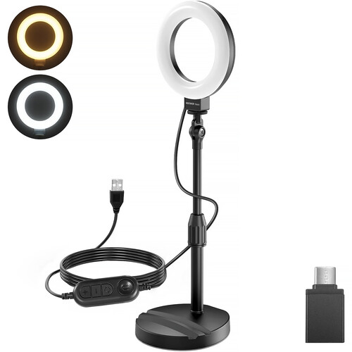 Neewer BASICS BR60 Bi-Color LED Ring Light with Desktop Stand (Black, 5")