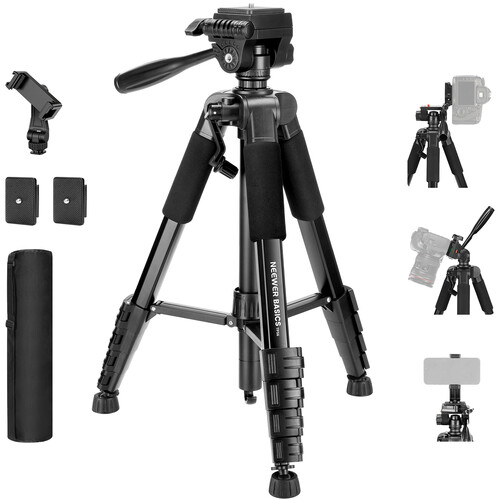 Neewer BASICS TP56 Aluminum Camera Tripod with 3-Way Pan & Tilt Head (74")