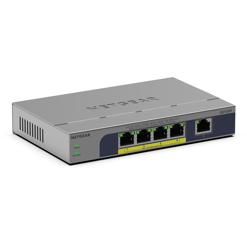 NETGEAR GS105P 5-Port Gigabit PoE+ Compliant Unmanaged Network Switch (63W)