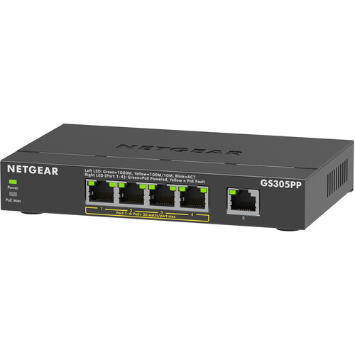 NETGEAR GS305PP 5-Port Gigabit PoE+ Compliant Unmanaged Network Switch