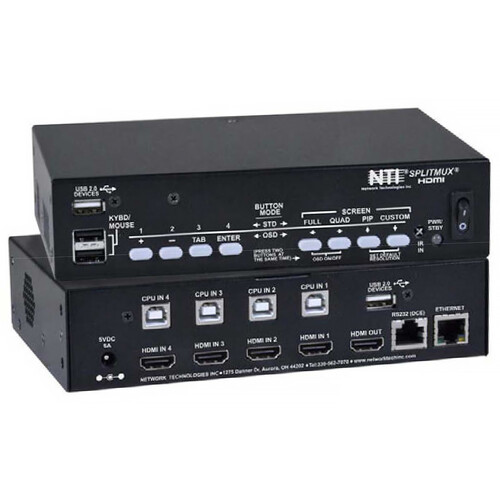 Network Technologies SPLITMUX HDMI Quad-Screen Multiviewer with Built-In KVM Switch