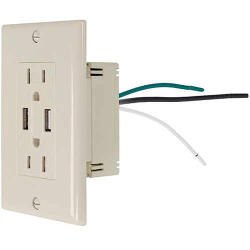 NewerTech Power2U 15A Dual AC Outlet with Two USB Charging Ports (Light Almond)