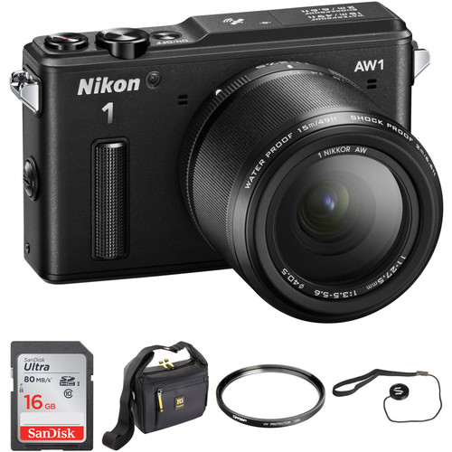 Nikon 1 AW1 Mirrorless Digital Camera Basic Accessory Kit with 11-27.5mm Lens (Black)