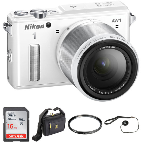 Nikon 1 AW1 Mirrorless Digital Camera Basic Accessory Kit with 11-27.5mm Lens (White)