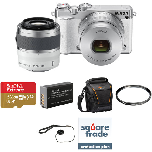 Nikon 1 J5 Mirrorless Digital Camera with 10-30mm and 30-110mm Lenses Deluxe Kit (White)