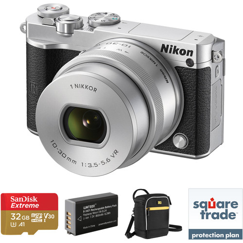 Nikon 1 J5 Mirrorless Digital Camera with 10-30mm Lens Deluxe Kit (Silver)