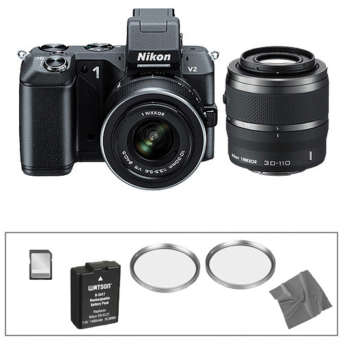 Nikon 1 V2 Mirrorless Digital Camera Basic Accessory Kit with 10-30mm and 30-110mm Lenses (Black)