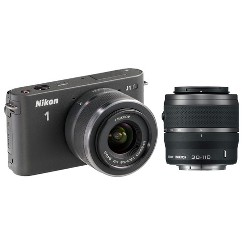 Nikon 1 J1 Mirrorless Digital Camera with 10-30mm / 30-110mm Lens (Black)