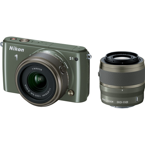 Nikon 1 S1 Mirrorless Digital Camera with 11-27.5mm and 30-110mm Lenses (Khaki)