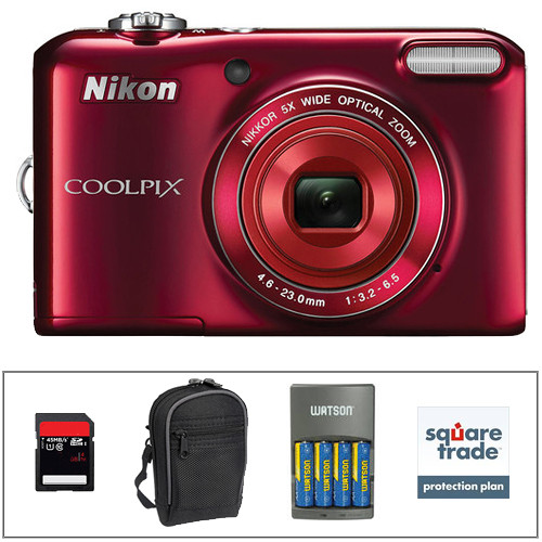 Nikon COOLPIX L28 Digital Camera Deluxe Kit (Red) B&H Photo