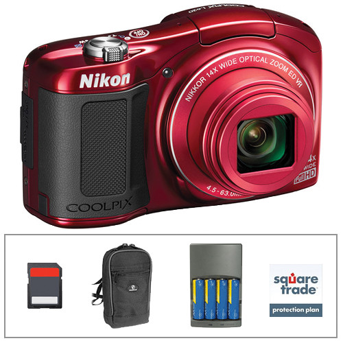 Nikon COOLPIX L620 Digital Camera Deluxe Kit (Red)