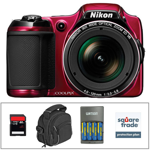 Nikon COOLPIX L820 Digital Camera Deluxe Kit (Red) B&H Photo