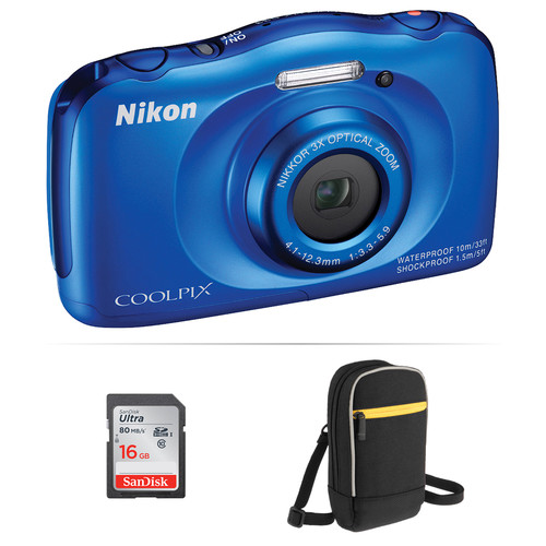 Nikon COOLPIX S33 Digital Camera Basic Kit (Blue, Refurbished)