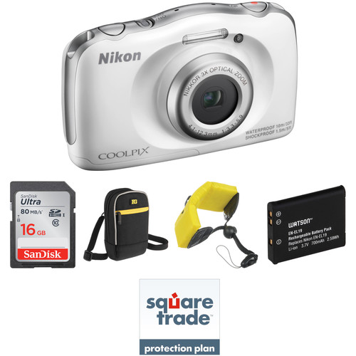 Nikon COOLPIX S33 Digital Camera Deluxe Kit (White, Refurbished)