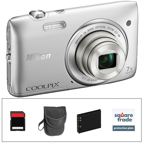 Nikon COOLPIX S3500 Digital Camera Deluxe Kit (Silver)