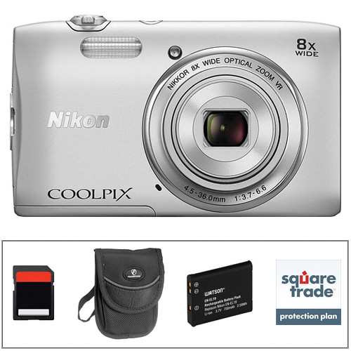 Nikon COOLPIX S3600 Digital Camera Deluxe Kit (Silver)