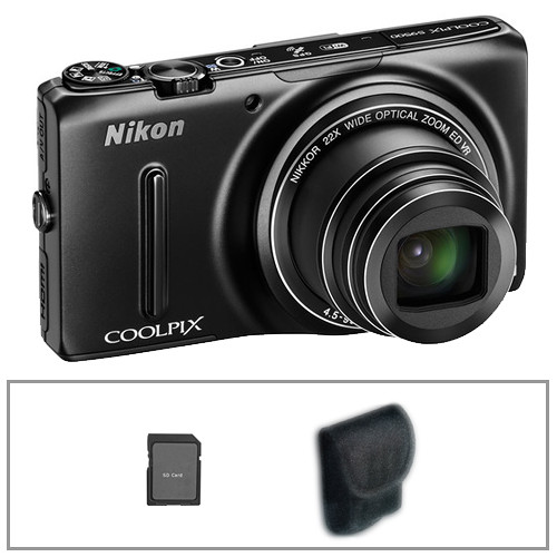 Nikon COOLPIX S9500 Digital Camera Basic Kit (Black) B&H Photo