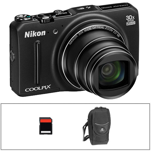 Nikon COOLPIX S9700 Digital Camera Basic Kit (Black) B&H Photo