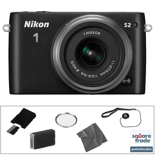 Nikon 1 S2 Mirrorless Digital Camera Deluxe Kit with 11-27.5mm Lens (Black)