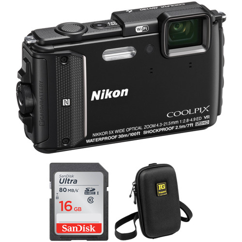 Nikon COOLPIX AW130 Waterproof Digital Camera Basic Kit (Black)