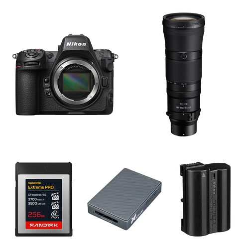 Nikon Z8 Mirrorless Camera with 180-600mm f/5.6-6.3 Lens and Essentials+ Kit