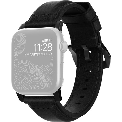 Nomad Traditional Leather Watch Strap for 42mm/44mm Apple Watch (Black, Black Hardware)