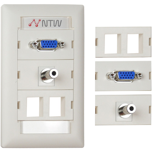 NTW Pre-Configured Customizable UniMedia Wall Plate with VGA & 1/8" Audio Pass-Through with Two Blank Modules