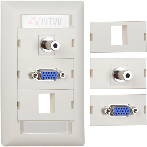 NTW Pre-Configured Customizable UniMedia Wall Plate with VGA & 1/8" Audio Pass-Through with One Blank Module