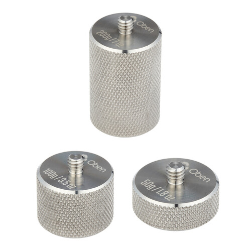 Oben Counterweights with 1/4"-20 Stud (200g, 100g, and 50g)