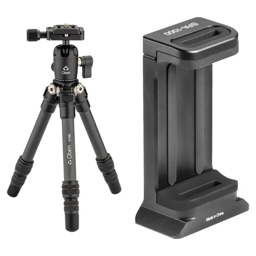 Oben CTT-1000 Carbon Fiber Tabletop Tripod and Oben SPA-1000 Arca-Type Smartphone Tripod Adapter Kit