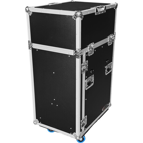 Odyssey 13 RU Top Slanted, 16 RU Bottom Vertical Pro Combo Rack with Side Table and Casters (Tall Cover)