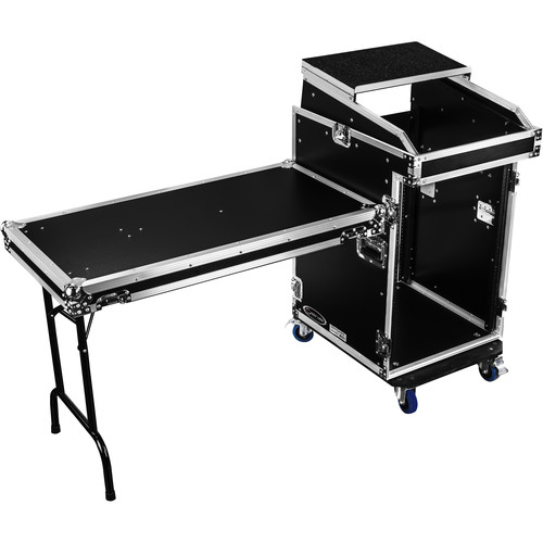 Odyssey Pro Combo Rack with Glide Platform, Side Table, and Casters (14 RU over 16 RU)