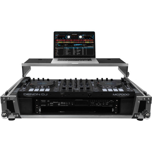 Odyssey Flight Zone Denon MC70000 DJ Controller Glide Style Case with Lower 19" 2U Rack Space (Silver/Black)