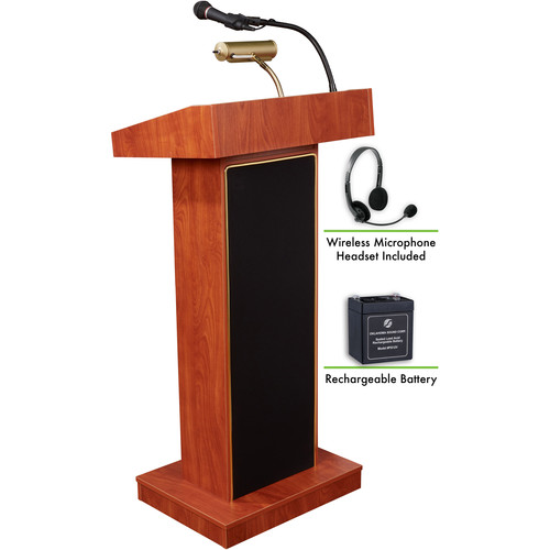 Oklahoma Sound The Orator Lectern with Rechargeable Battery & Wireless Headset Mic (Cherry)