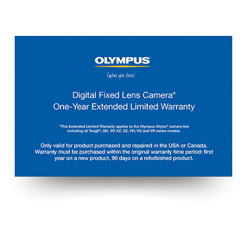 Olympus Digital Fixed Lens Camera 1-Year Extended Limited Warranty