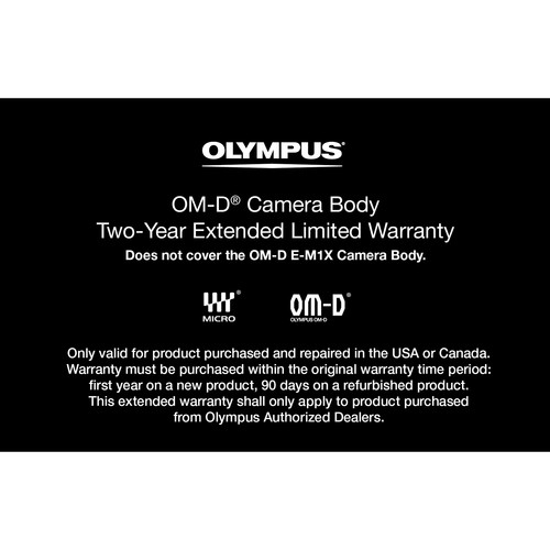 Olympus Two-Year Extended Limited Warranty for OM-D Camera Body except OM-D E-M1X