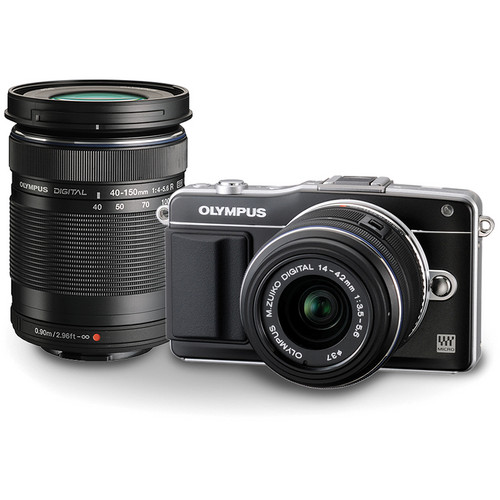 Olympus E-PM2 Mirrorless Micro Four Thirds Digital Camera with 14-42mm and 40-150mm Lenses Kit (Black)