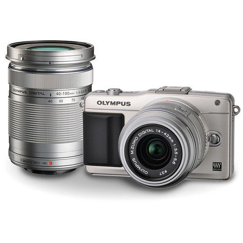 Olympus E-PM2 Mirrorless Micro Four Thirds Digital Camera with 14-42mm and 40-150mm Lenses Kit (Silver)