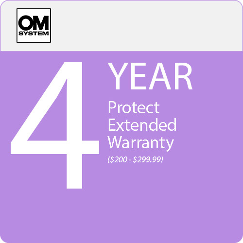 OM SYSTEM 4-Year Protect Extended Warranty for Photo and Video Cameras and Lenses (Point-of-Sale, $200-$299.99)