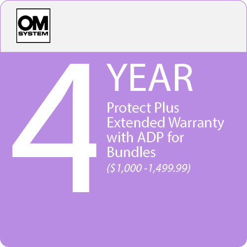 OM SYSTEM 4-Year Protect Plus Support with ADP for Photo and Video Camera and Lens Bundles (Point-of-Sale, $1000 - $1499.99)