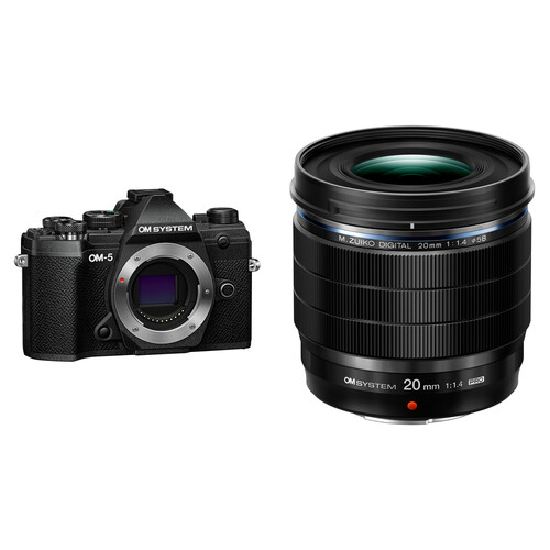 OM SYSTEM OM-5 Mirrorless Camera with 20mm f/1.4 Lens Kit (Black)